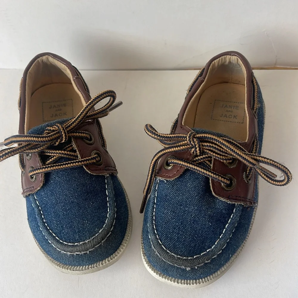 Janie and Jack Blue and Brown Kids Boat Shoes